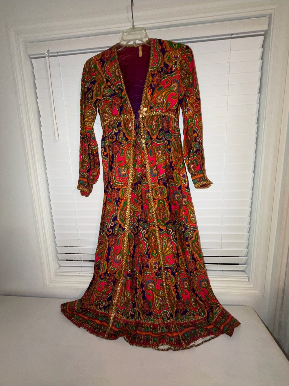 Vtg Handmade 60s Psychedelic Hawaiian Festival Hostess Maxi Dress Paisley M/L